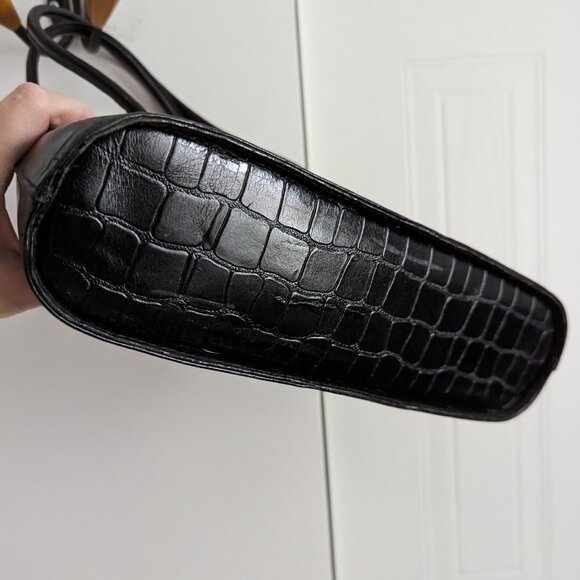 Brazilian classic black croc-embossed genuine leather handbag - Picture 4 of 7